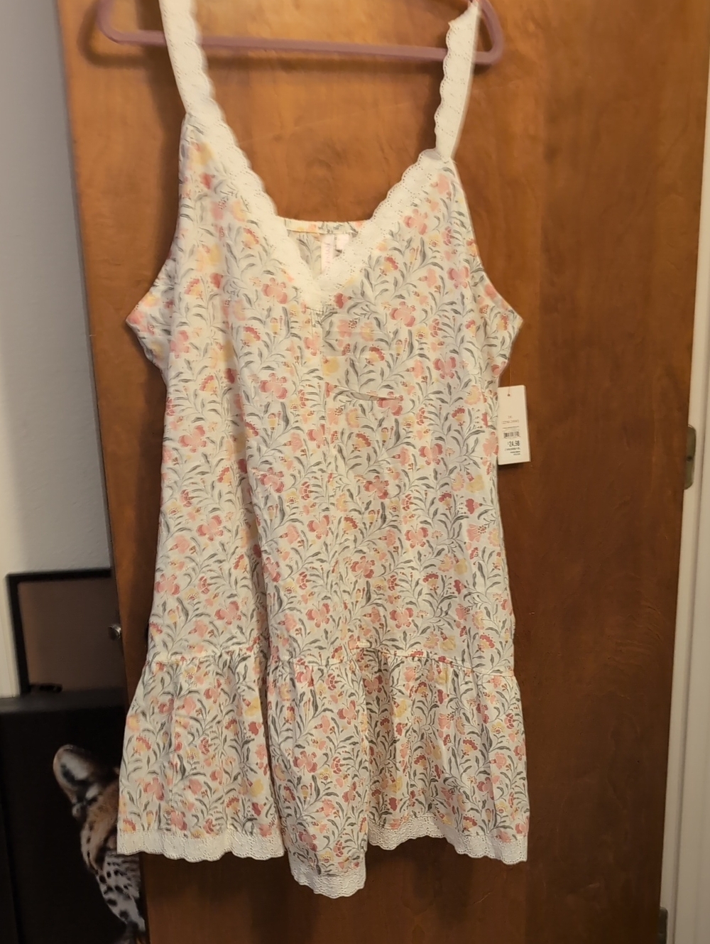 Floral Lace-Trim Chemise in Cream with Pink & Green Wild Flowers And Butterflies